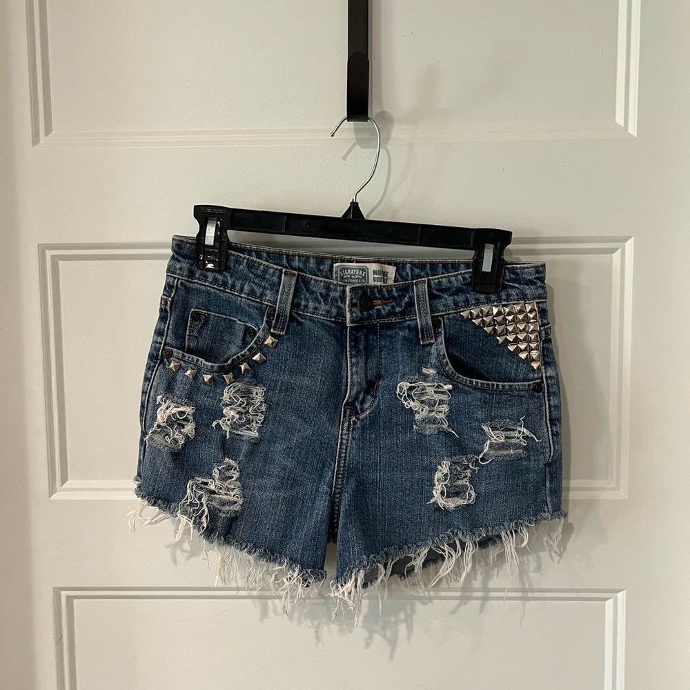 Edgy Blue Studded Jean Shorts
